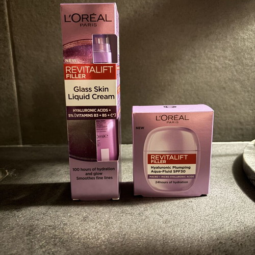 L’Oreal Glass Skin Liquid Cream and Revitalift Filler Hyaluronic Aqua Fluid SPF30