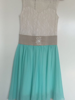 Women's dress knee-length, like new, turquoise and beige lace bust