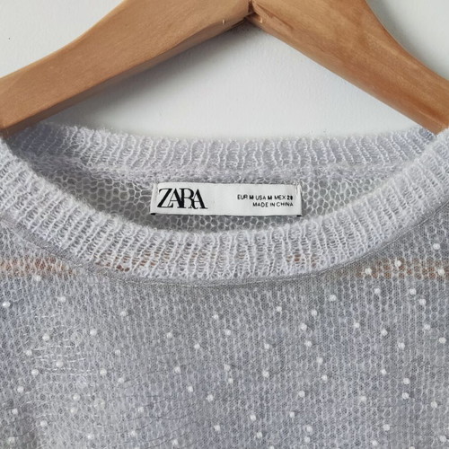 Zara knitted blouse with sequins like new, light gray, size M