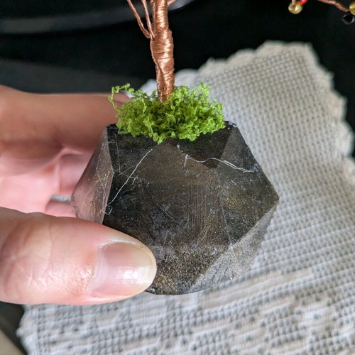 Decorative handmade tree with plaster base and painted details
