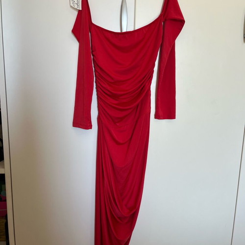 Red long women's dress with off-shoulder new