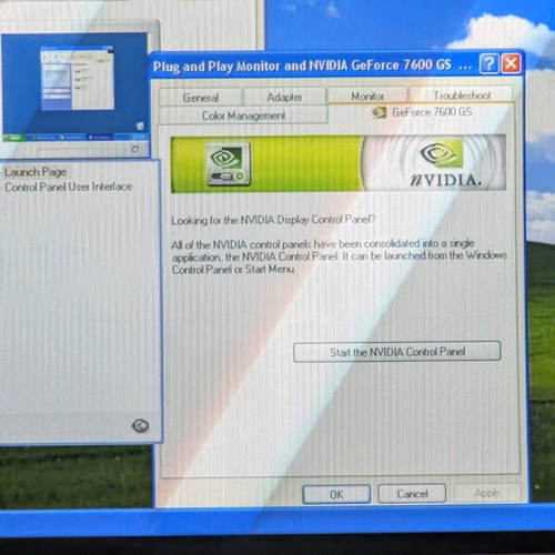 MSI NVIDIA GeForce NX7600GS graphics card used, 512MB GDDR2, AGP