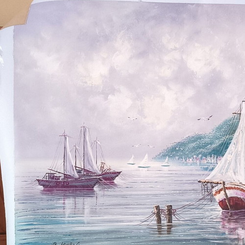 Large Oil Painting on Canvas Seascape 96×68 cm by B. HWAN