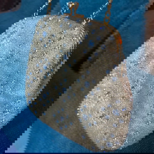 Βραδινό τσαντάκι vintage αχρησιμοποίητο με αστραφτερές πέτρες και λεπτή αλυσίδα