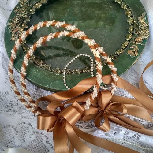 Wedding crowns handmade from satin ribbon and pearls new
