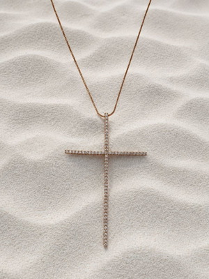 Cross necklace from gold-plated bronze with zircon stones new