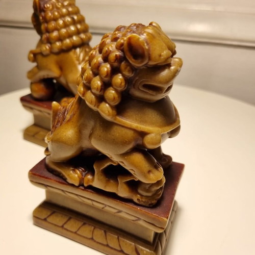 Pair of carved 1950s soapstone Foo Dogs used
