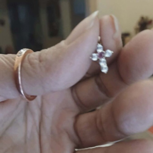 Gold cross 14K used with 5 zircon stones and 1 central ruby