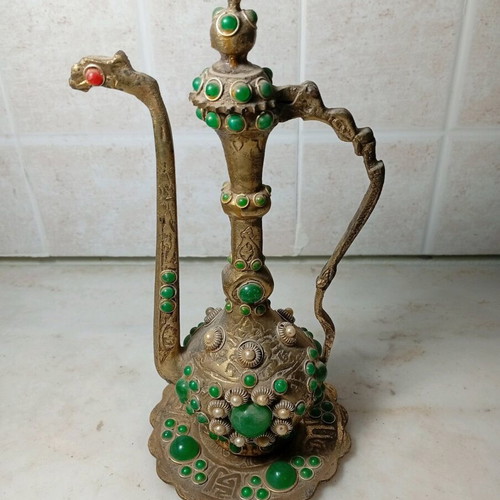 Decorative Oriental Jug used with green stones and pearls
