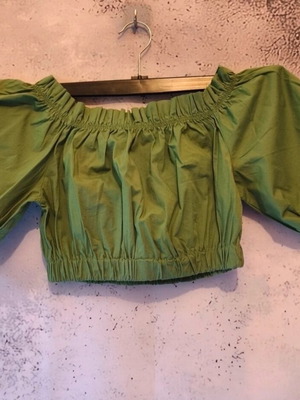 Women’s crop top used, green, size S with puff sleeves