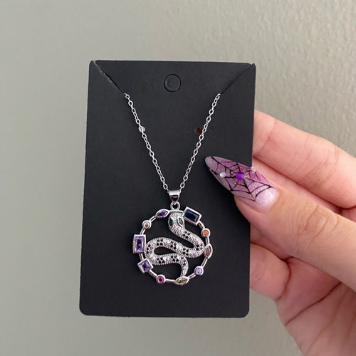 Steel necklace with snake and colorful rhinestones new