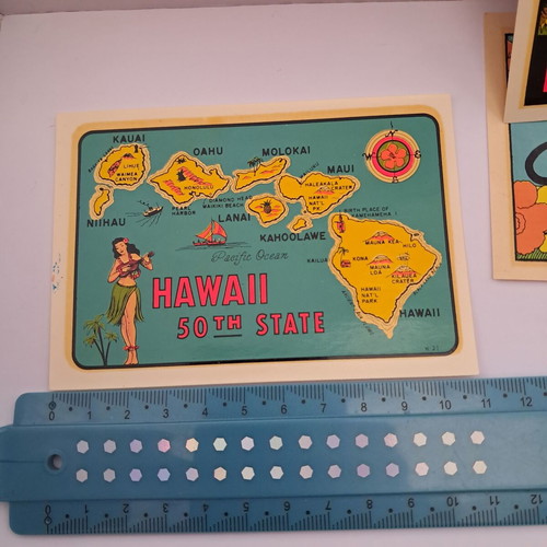 Hawaii Collectible Stickers like new, 3 rare vintage decals 50s-60s