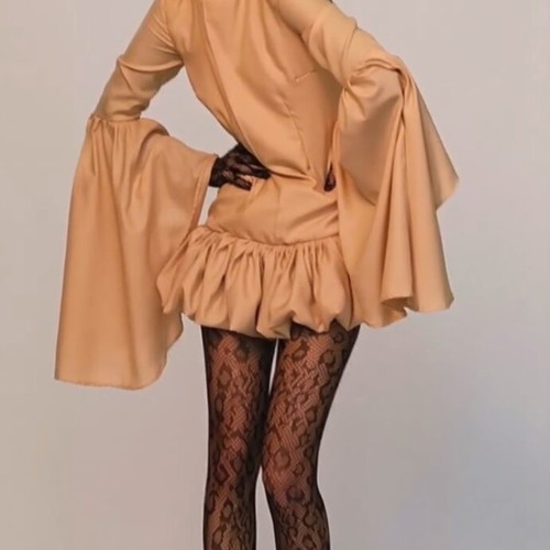 Mini dress beige nude with wide sleeves, new by Niki Nikolaidou