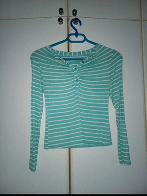 Turquoise striped long-sleeve blouse like new, size S
