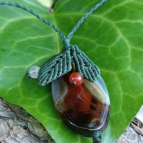Macrame necklace with agate and carnelian beads new