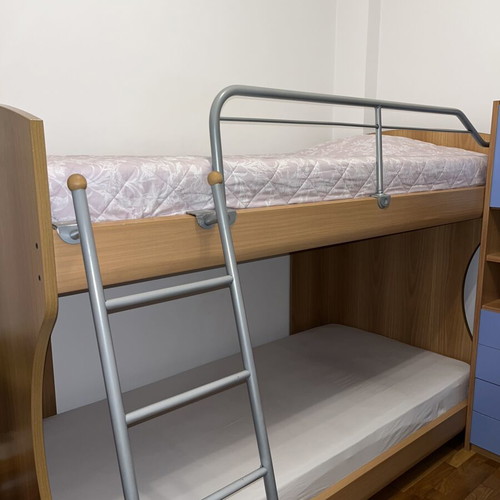 Neoset wooden bunk bed with two mattresses, like new