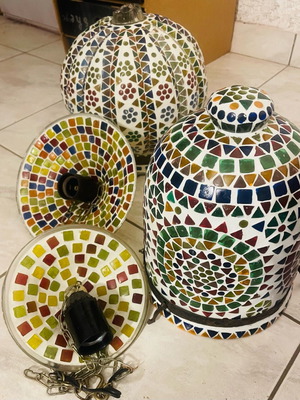 Moroccan ceiling lights used, mosaic glass, set of 2