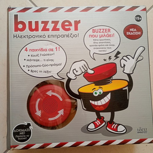 Buzzer electronic board game used, Greek voice, 31 cards