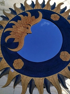 Wooden sun design mirror handmade patinated new