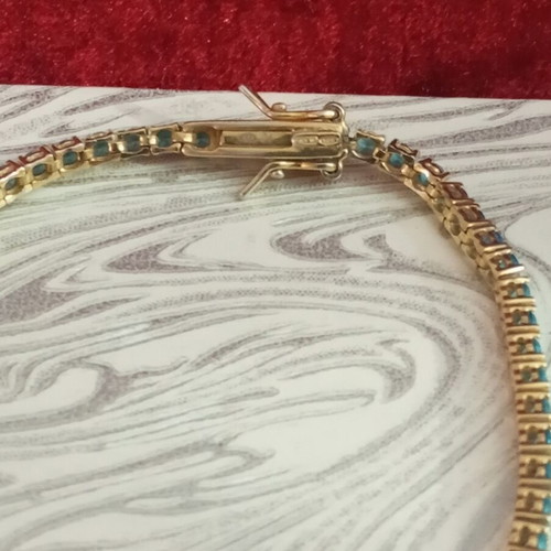 Riviera 925 silver bracelet with green zircon, gold plated, like new, 19cm