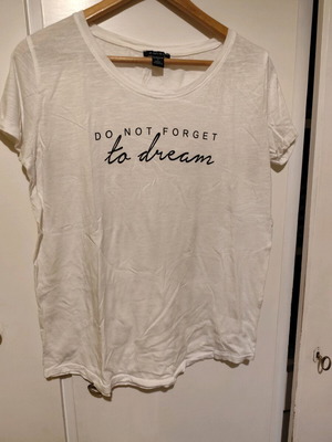 White t-shirt with logo used, size L, loose fit