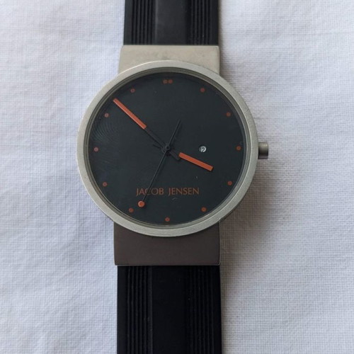 Jacob Jensen men's watch used, model 410, titanium case, rubber strap