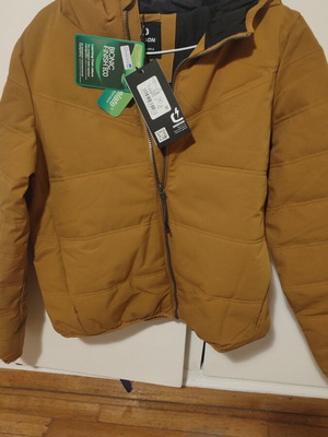 Emerson women's puffer jacket with hood, yellow, size S