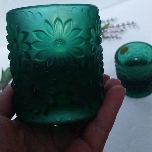 Rudolf Jurnikl Daisies Candle Holders emerald green, new