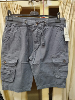 Men's Cargo Bermuda Shorts with Elastic Waist and Side Pockets, New, Gray