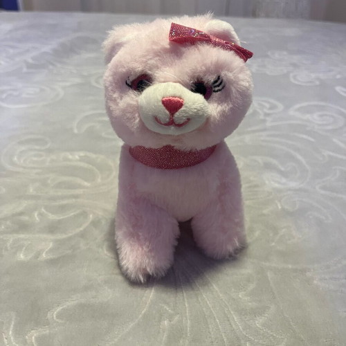 Pink glitter plush cat with bow 14 cm like new