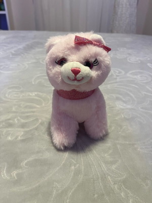 Pink glitter plush cat with bow 14 cm like new