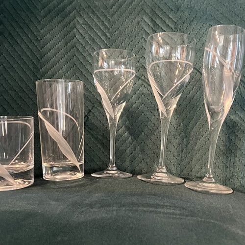 Crystal glass set of 60 with hand-carved design