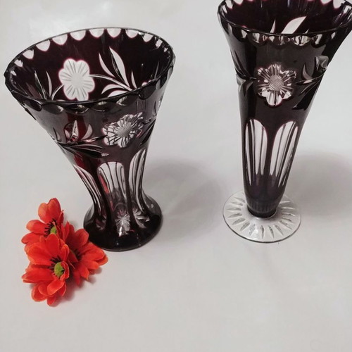 Nachtmann Rose amethyst purple vase pair Germany 50' new