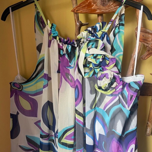 Cocktail dress like new, spring, colorful with floral pattern