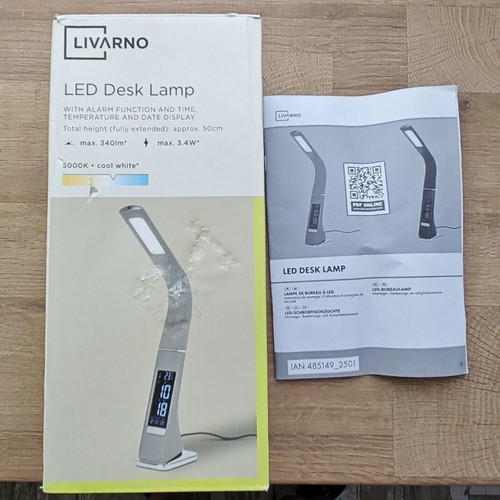 Livarno Home LED desk lamp new with alarm, calendar, thermometer