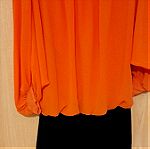  Φορεματακι νεανικο οργατζα πορτοκαλι πανω μαυρο ελαστιο κατω