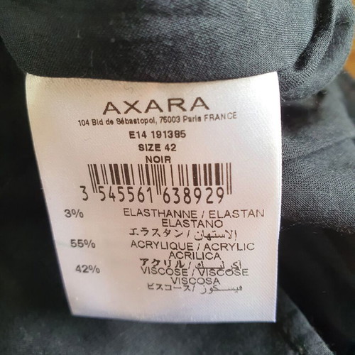 Axara Paris elegant black dress with white belt and pocket, like new, size L/XL