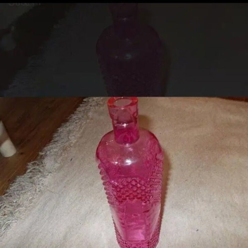 Decorative embossed glass bottle like new, light pink