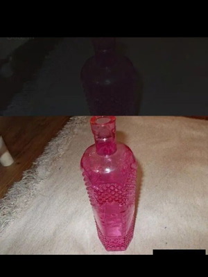Decorative embossed glass bottle like new, light pink
