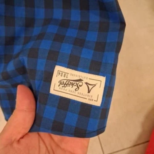 Schoffel Button Down Collared Shirt Men Size Large checked blue and black like new
