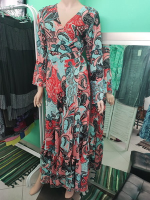 Rima Beachwear long colorful wrap dress, art silk