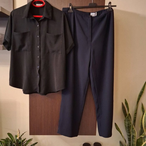 Set shirt and fabric trousers like new, size XL, black and blue