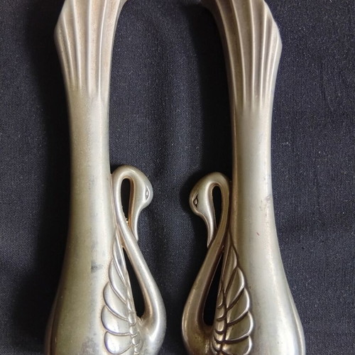 Metal vases swan-shaped set of 2, 17.5 cm, used