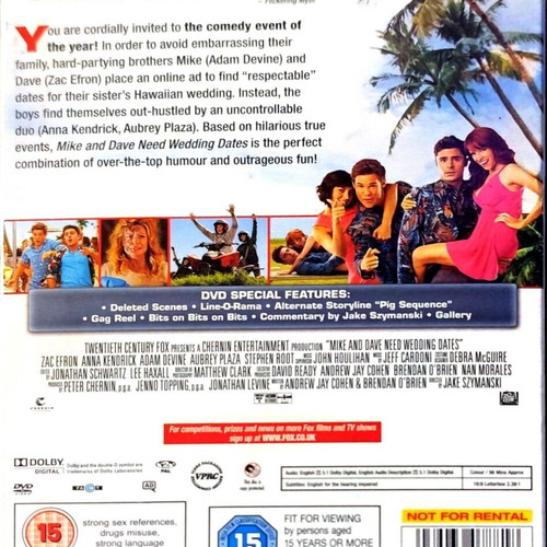 Mike and Dave Need Wedding Dates DVD new, comedy with English subtitles