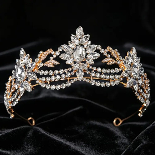 Wedding tiara with crystal rhinestones, unused, gold and silver