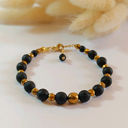 Handmade lava stone jewelry set new, black and gold