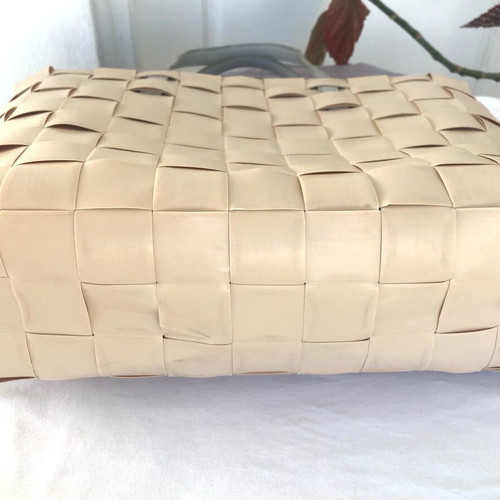 Handed by tote bag used, beige, recycled plastic