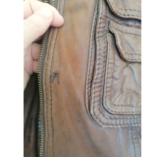 Massimo Dutti leather jacket used, brown, size XS-Small