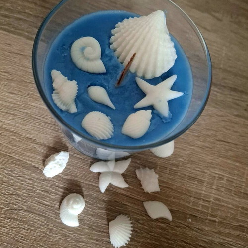 Citronella candle handmade, new, with seashells