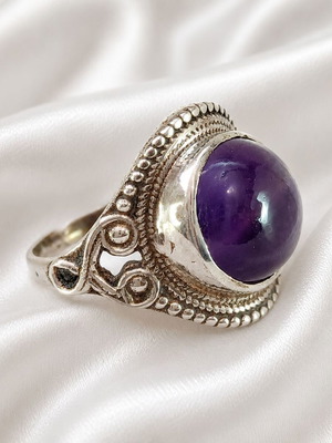 Open Gianniotiko carved ring silver 925 with amethyst stone new